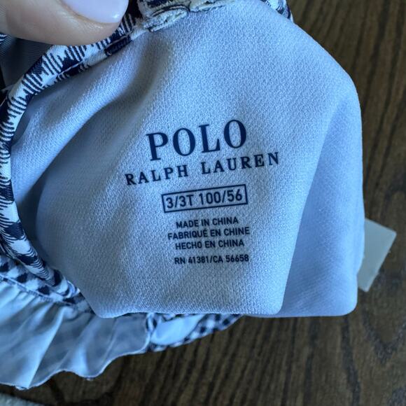 Polo Ralph Lauren Girl Gingham Checkered One Piece Swim Suit Navy Blue Size 3/3T - Picture 5 of 6
